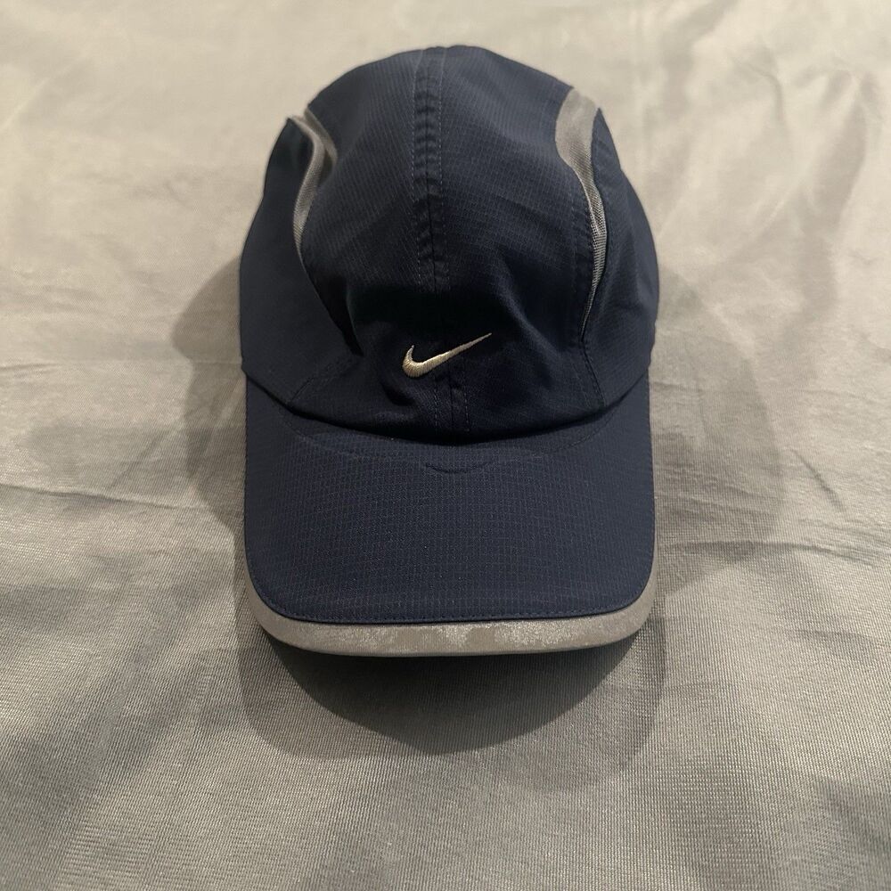Nike Tailwind Panel Hat Reflective Brim Navy Blue Adjustable Running Y2K
